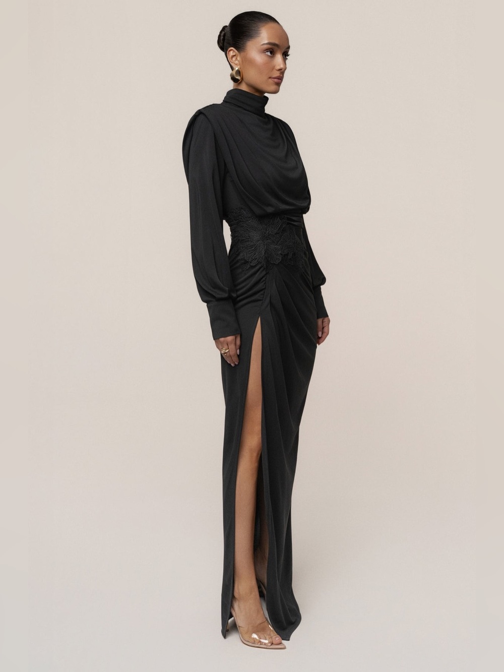 JLUXLABEL Black High-Neck Maxi Dress with Side Slit Size S NWT - Picture 5 of 13